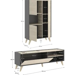 Set Mobili da Soggiorno Marrone Rovere Nero Antracite Cassetti Modulabile, 5 Ripiani - Tulare