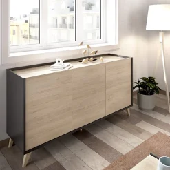 Set Mobili da Soggiorno Marrone Rovere Nero Antracite Cassetti Modulabile, 5 Ripiani - Tuscola