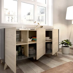 Set Mobili da Soggiorno Marrone Rovere Nero Antracite Cassetti Modulabile, 5 Ripiani - Tuscola