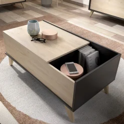 Set Mobili da Soggiorno Marrone Rovere Nero Antracite Cassetti Modulabile, 5 Ripiani - Tuscola