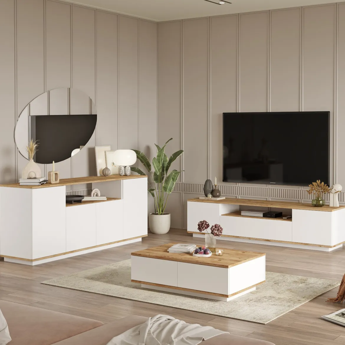 Set Mobili da Soggiorno Marrone Rovere Nodi Nero Antracite Modulabile 15 Ripiani, 6 Ante - Foza