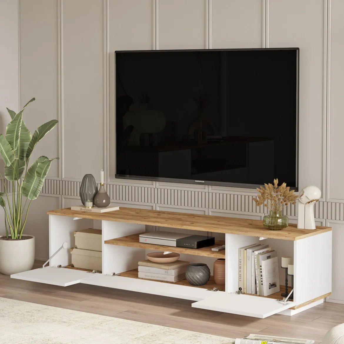 Set Mobili da Soggiorno Marrone Rovere Nodi Nero Antracite Modulabile 15 Ripiani, 6 Ante - Foza