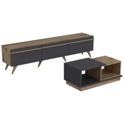 Set Mobili da Soggiorno Nero Antracite Marrone Noce Modulabile 2 Ripiani, 3 Ante - Lerici