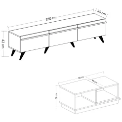 Set Mobili da Soggiorno Nero Antracite Marrone Noce Modulabile 2 Ripiani, 3 Ante - Lerici