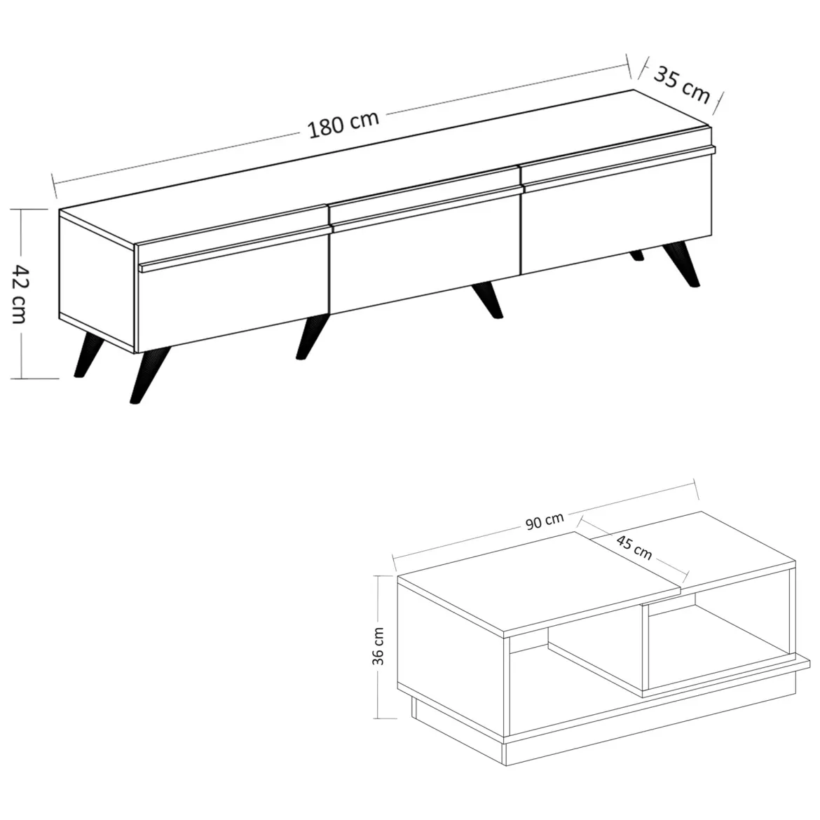 Set Mobili da Soggiorno Nero Antracite Marrone Noce Modulabile 2 Ripiani, 3 Ante - Lerici