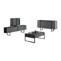 Set Mobili da Soggiorno Nero Antracite Modulabile 4 Ripiani, Apertura Battente, a Ribalta - Pignano