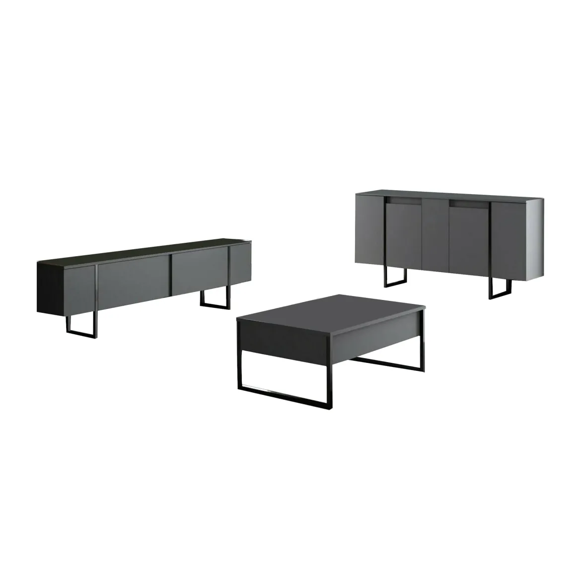 Set Mobili da Soggiorno Nero Antracite Modulabile 4 Ripiani, Apertura Battente, a Ribalta - Pignano