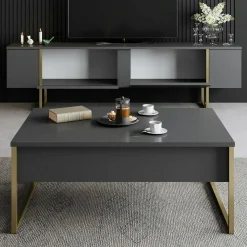 Set Mobili da Soggiorno Nero Antracite oro Modulabile 4 Ripiani, Apertura Battente, a Ribalta - Pignano
