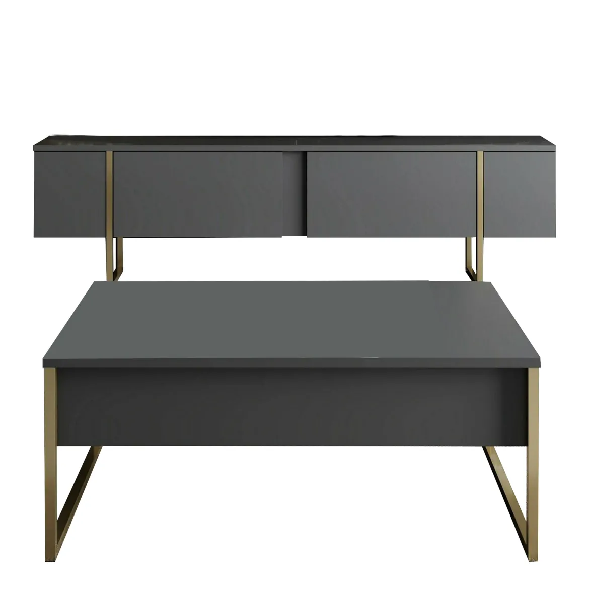 Set Mobili da Soggiorno Nero Antracite oro Modulabile 4 Ripiani, Apertura Battente, a Ribalta - Pignano