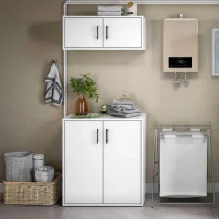 Set Mobili per Lavanderia Bianco 2 Vani Apertura Battente, 4 Ante - Masino