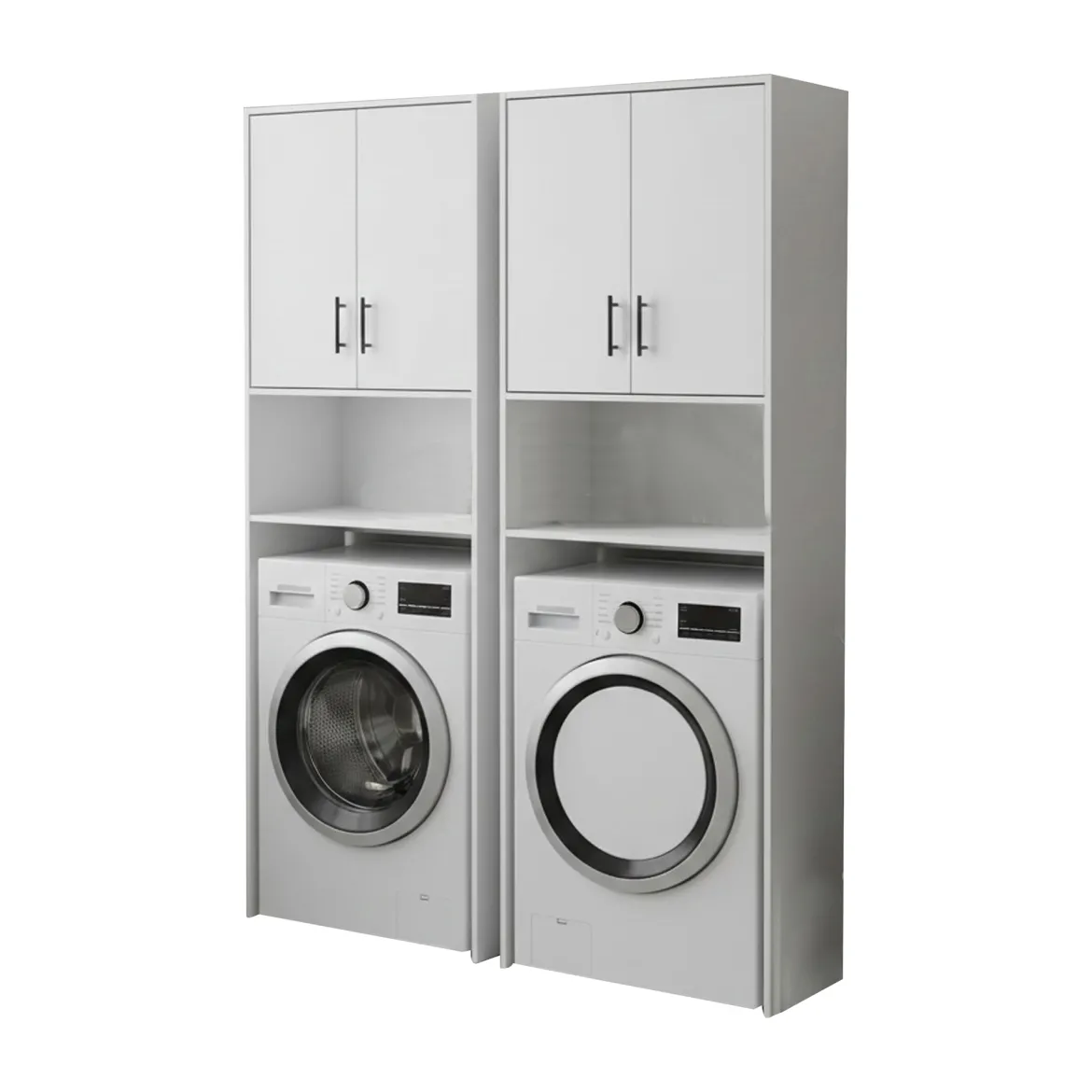 Set Mobili per Lavanderia Bianco 4 Ripiani 7 Vani, Apertura Battente - Ornago