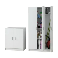 Set Mobili per Lavanderia Bianco 6 Ripiani 8 Vani, Apertura Battente - Fenis
