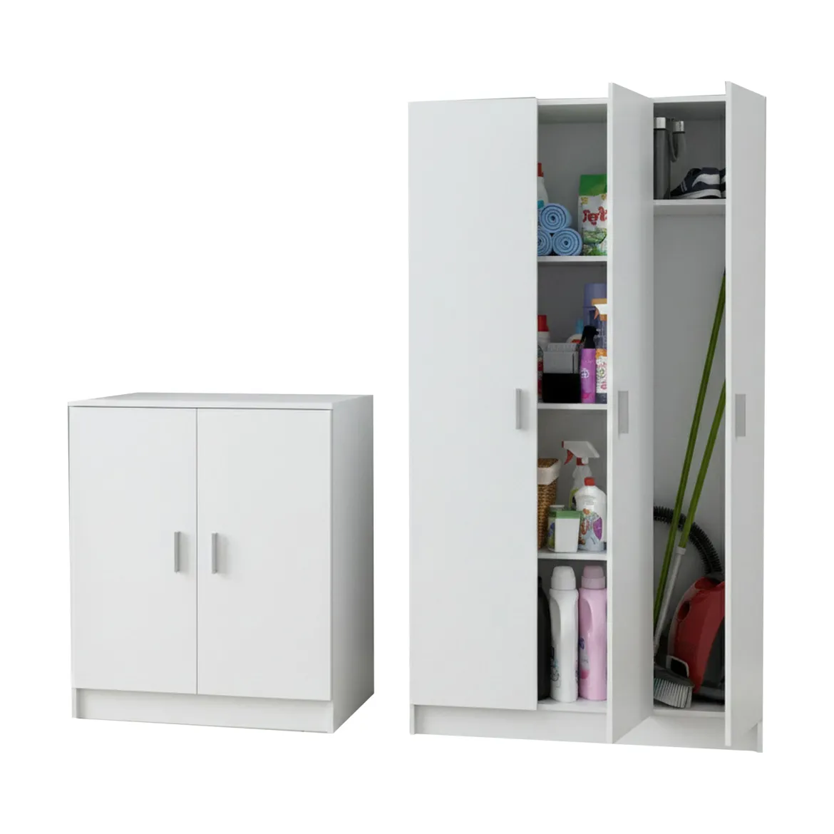 Set Mobili per Lavanderia Bianco 6 Ripiani 8 Vani, Apertura Battente - Fenis