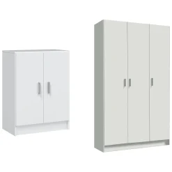 Set Mobili per Lavanderia Bianco 6 Ripiani 8 Vani, Apertura Battente - Fenis