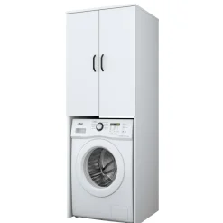 Set Mobili per Lavanderia Bianco Nero 2 Ripiani 3 Vani, Apertura Battente - Schianno