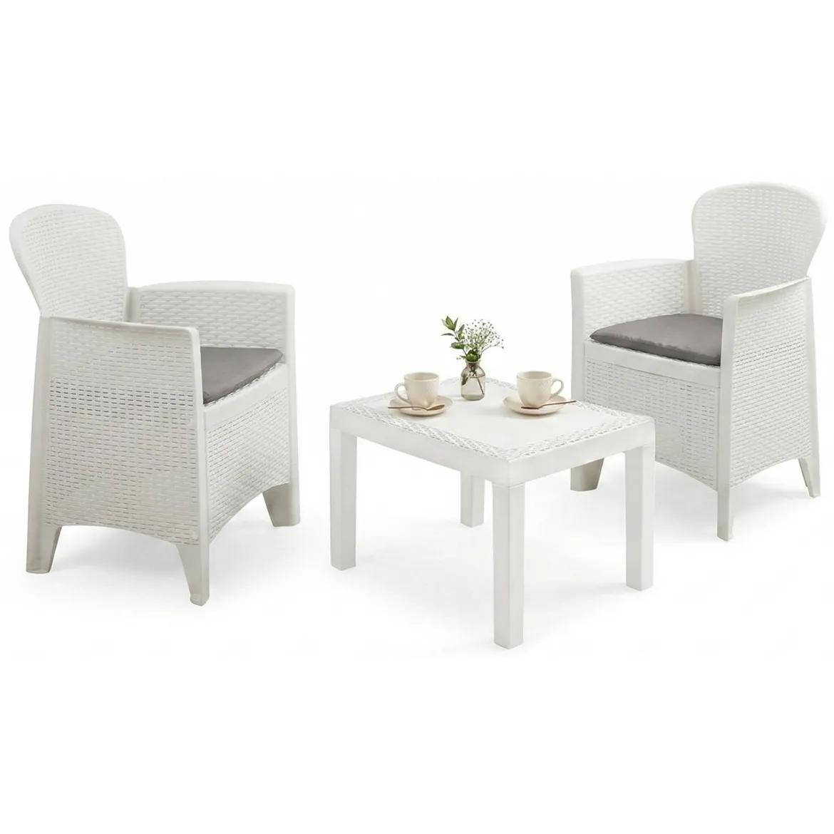 Set salotto cortile economico 2 posti e 1 tavolo bianco - Aneta