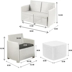 Set salotto cortile 2 poltrone e 1 divano effetto rattan bianco - Amer