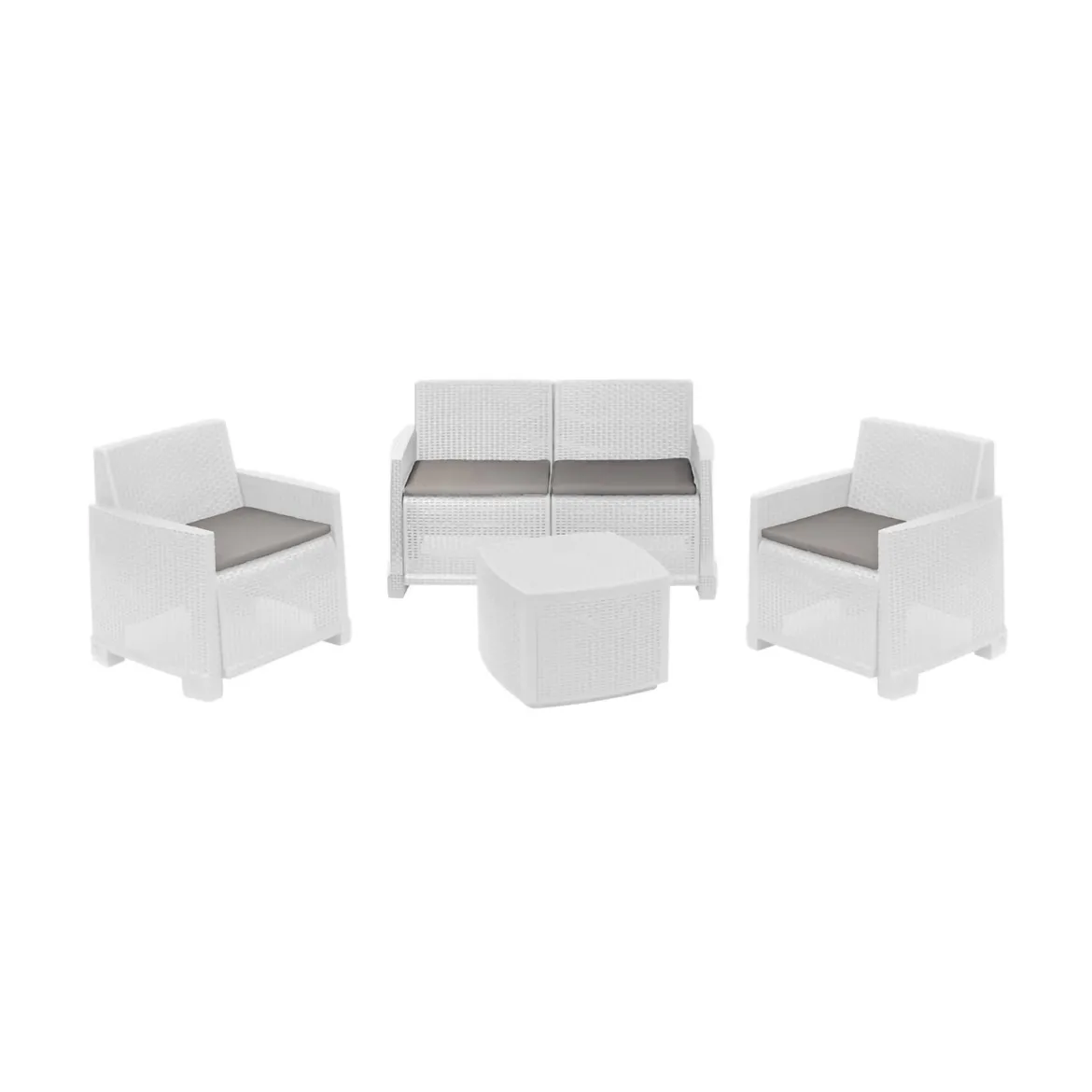 Set salotto cortile 2 poltrone e 1 divano effetto rattan bianco - Amer