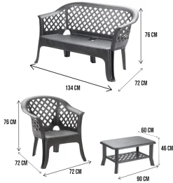 Set salotto da esterno Adone, 100% Made in Italy, Antracite