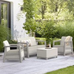 Set Salotto da Esterno Beige 4 Posti un Tavolino, Resistente ai Raggi uv Impermeabile - Grafton