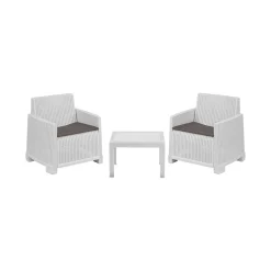 Set Salotto da Esterno Bianco 2 Posti un Tavolino, Cuscini Inclusi - Rosta