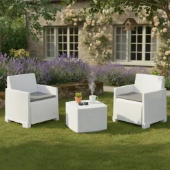 Set Salotto da Esterno Bianco 2 Posti un Tavolino, Made in Italy - Ari