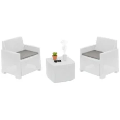 Set Salotto da Esterno Bianco 2 Posti un Tavolino, Made in Italy - Ari
