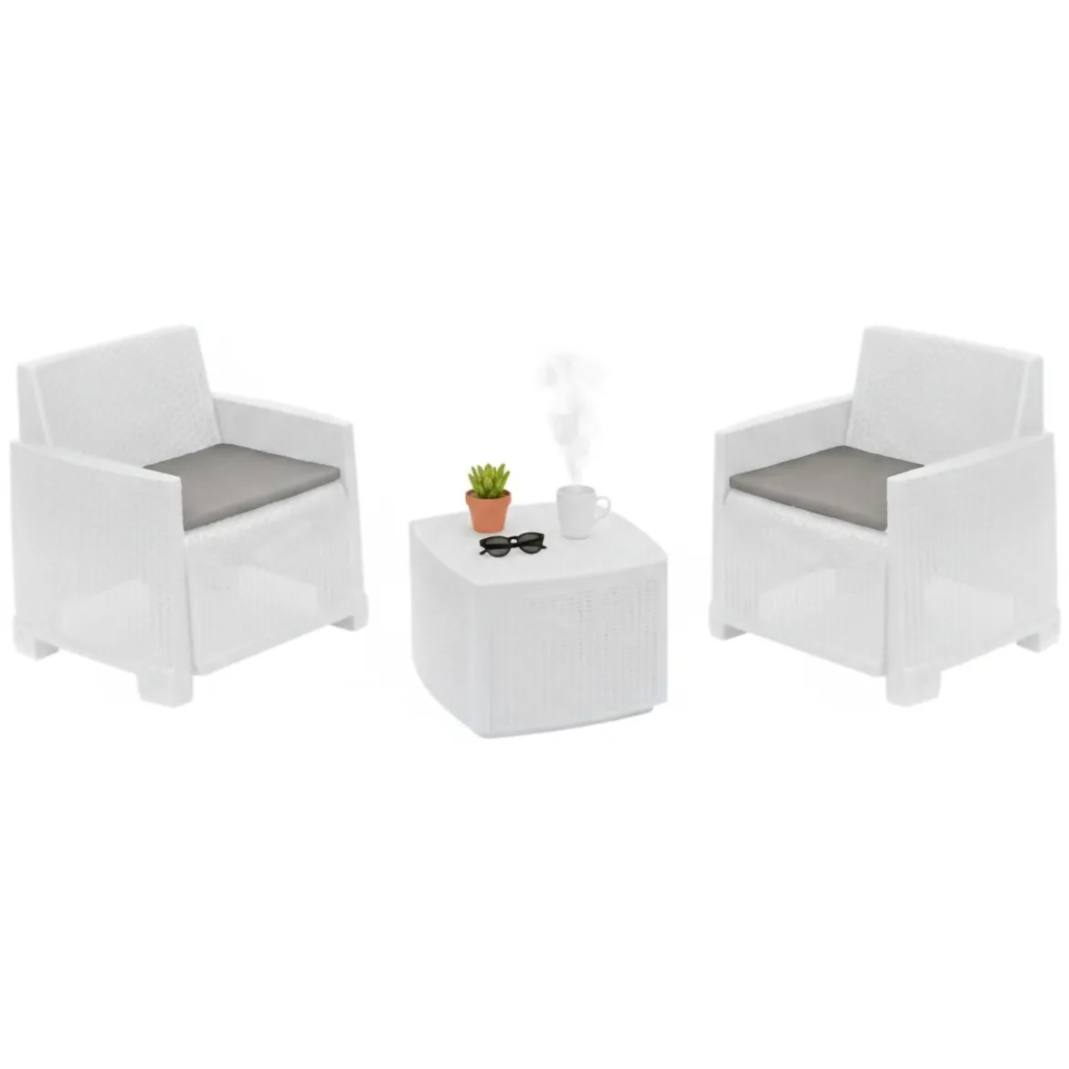 Set Salotto da Esterno Bianco 2 Posti un Tavolino, Made in Italy - Artax