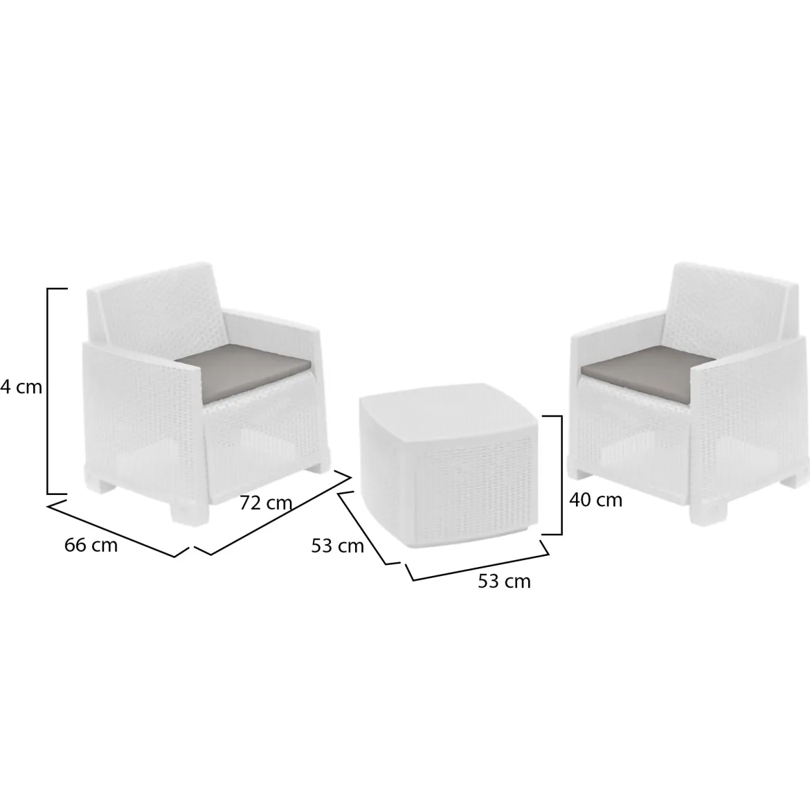 Set Salotto da Esterno Bianco 2 Posti un Tavolino, Made in Italy - Artax