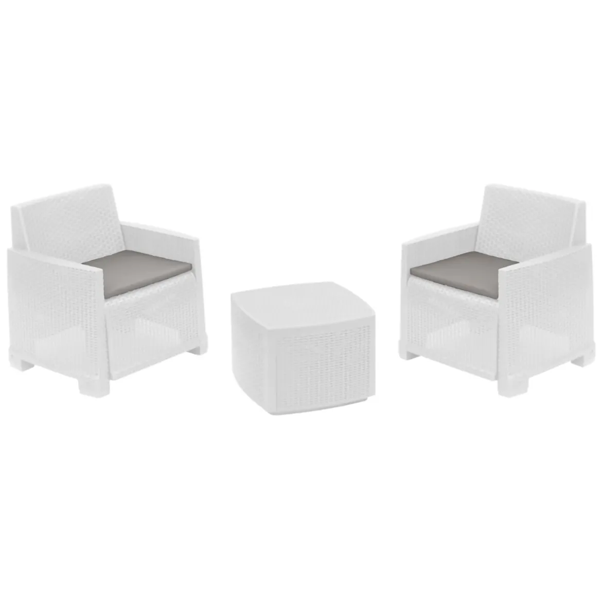 Set Salotto da Esterno Bianco 2 Posti un Tavolino, Made in Italy - Artax