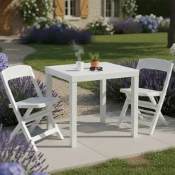 Set Salotto da Esterno Bianco 2 Posti un Tavolino, Made in Italy - Corinth