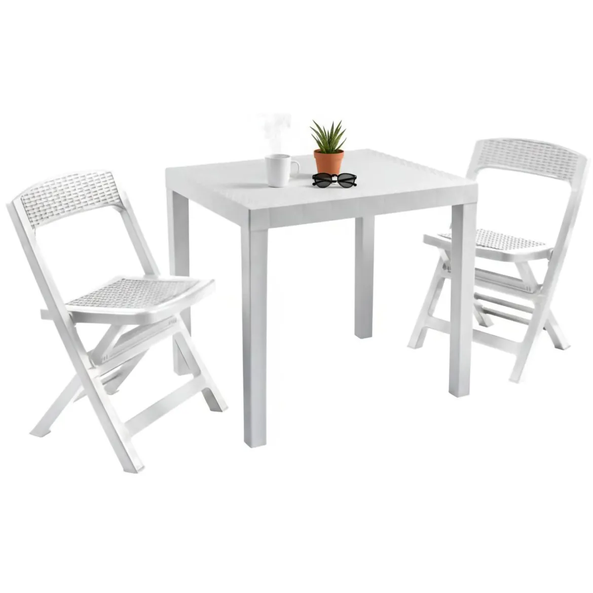 Set Salotto da Esterno Bianco 2 Posti un Tavolino, Made in Italy - Corinth