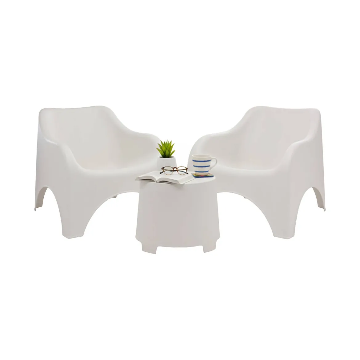 Set Salotto da Esterno Bianco 2 Posti un Tavolino, set da Campeggio Bistrot Made in Italy - Lithia