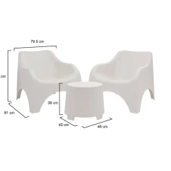 Set Salotto da Esterno Bianco 2 Posti un Tavolino, set da Campeggio Bistrot Made in Italy - Lithia