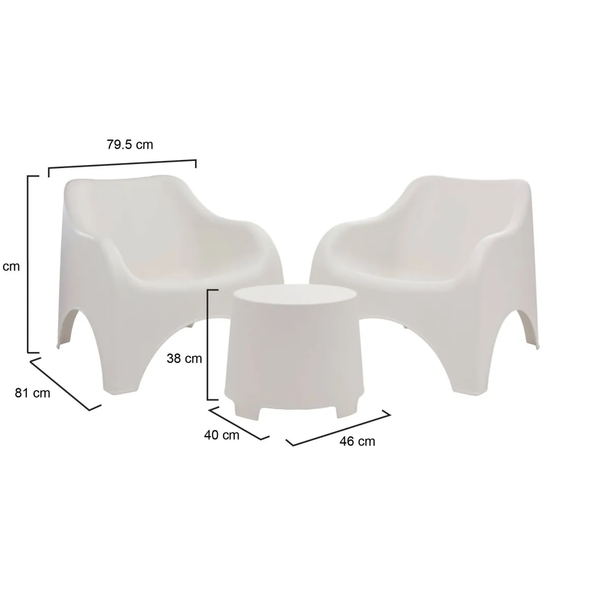 Set Salotto da Esterno Bianco 2 Posti un Tavolino, set da Campeggio Bistrot Made in Italy - Lithia