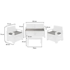 Set Salotto da Esterno Bianco 4 Posti un Tavolino, Cuscini Inclusi - Covo