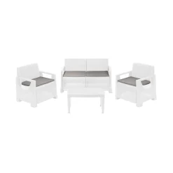 Set Salotto da Esterno Bianco 4 Posti un Tavolino, Cuscini Inclusi - Covo