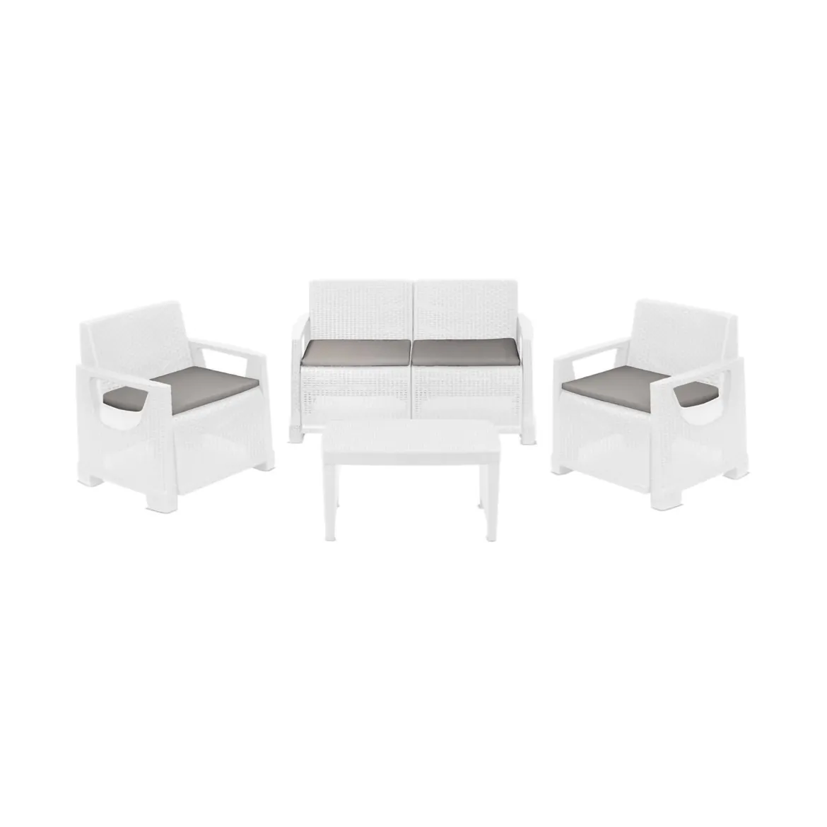 Set Salotto da Esterno Bianco 4 Posti un Tavolino, Cuscini Inclusi - Covo