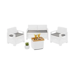 Set Salotto da Esterno Bianco 4 Posti un Tavolino, Cuscini Inclusi - Triulzi