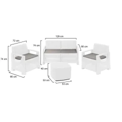 Set Salotto da Esterno Bianco 4 Posti un Tavolino, Cuscini Inclusi - Triulzi