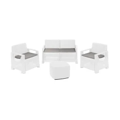 Set Salotto da Esterno Bianco 4 Posti un Tavolino, Cuscini Inclusi - Triulzi