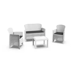 Set Salotto da Esterno Bianco 4 Posti un Tavolino, Impermeabile Idrorepellente - Alesandro