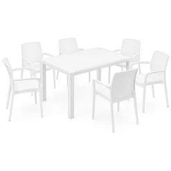 Set Salotto da Esterno Bianco 6 Posti un Tavolino, Impermeabile Idrorepellente Made in Italy - Matarene