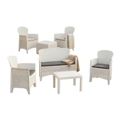 Set Salotto da Esterno Bianco Bianco 6 Posti 2 Tavolini, Impermeabile Idrorepellente Made in Italy - Dervio