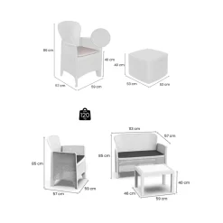 Set Salotto da Esterno Bianco Bianco Salottino 4 Posti, Tavolo 10 Posti Posti un Tavolino, Impermeabile Idrorepellente Made in Italy - Domaso