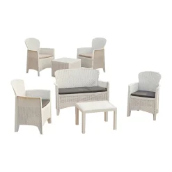 Set Salotto da Esterno Bianco Bianco 6 Posti 2 Tavolini, Impermeabile Idrorepellente Made in Italy - Dervio