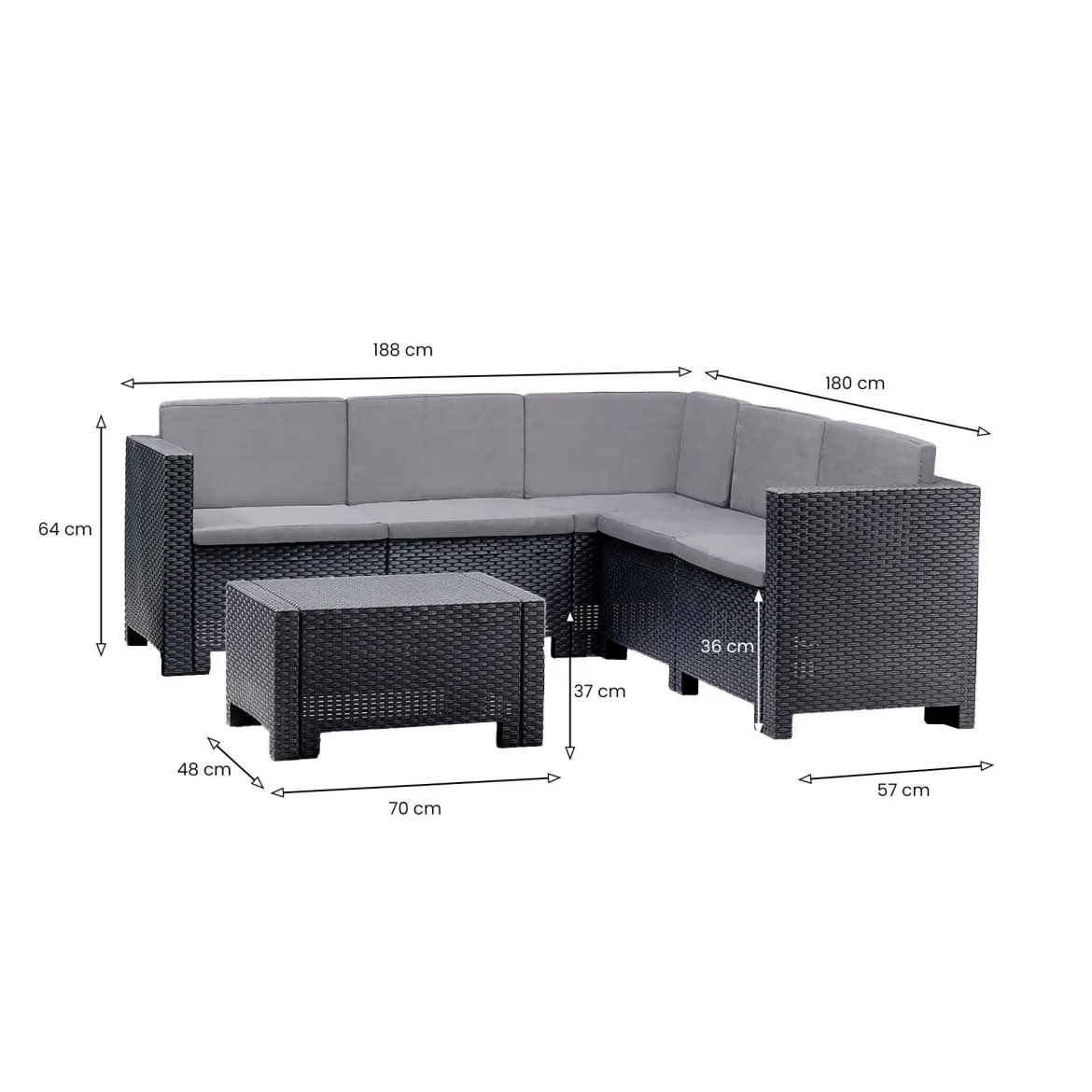 Set salotto da esterno Camerota, Made in Italy, Antracite