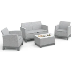 Set Salotto da Esterno Grigio Chiaro 4 Posti un Tavolino, Resistenti ai Raggi uv - Grafton