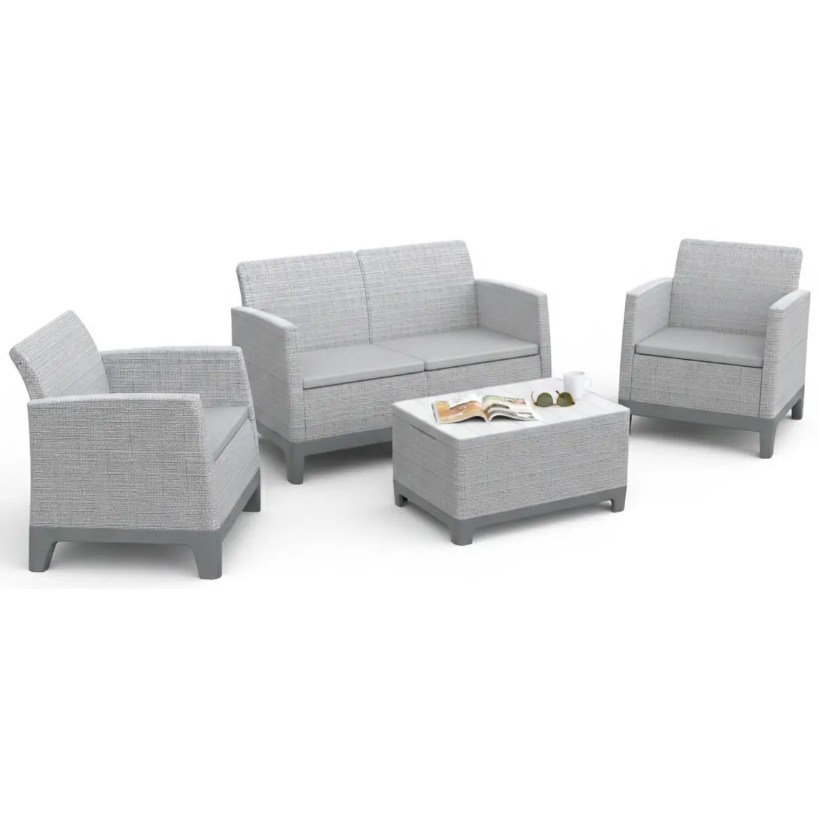 Set Salotto da Esterno Grigio Chiaro 4 Posti un Tavolino, Resistenti ai Raggi uv - Grafton
