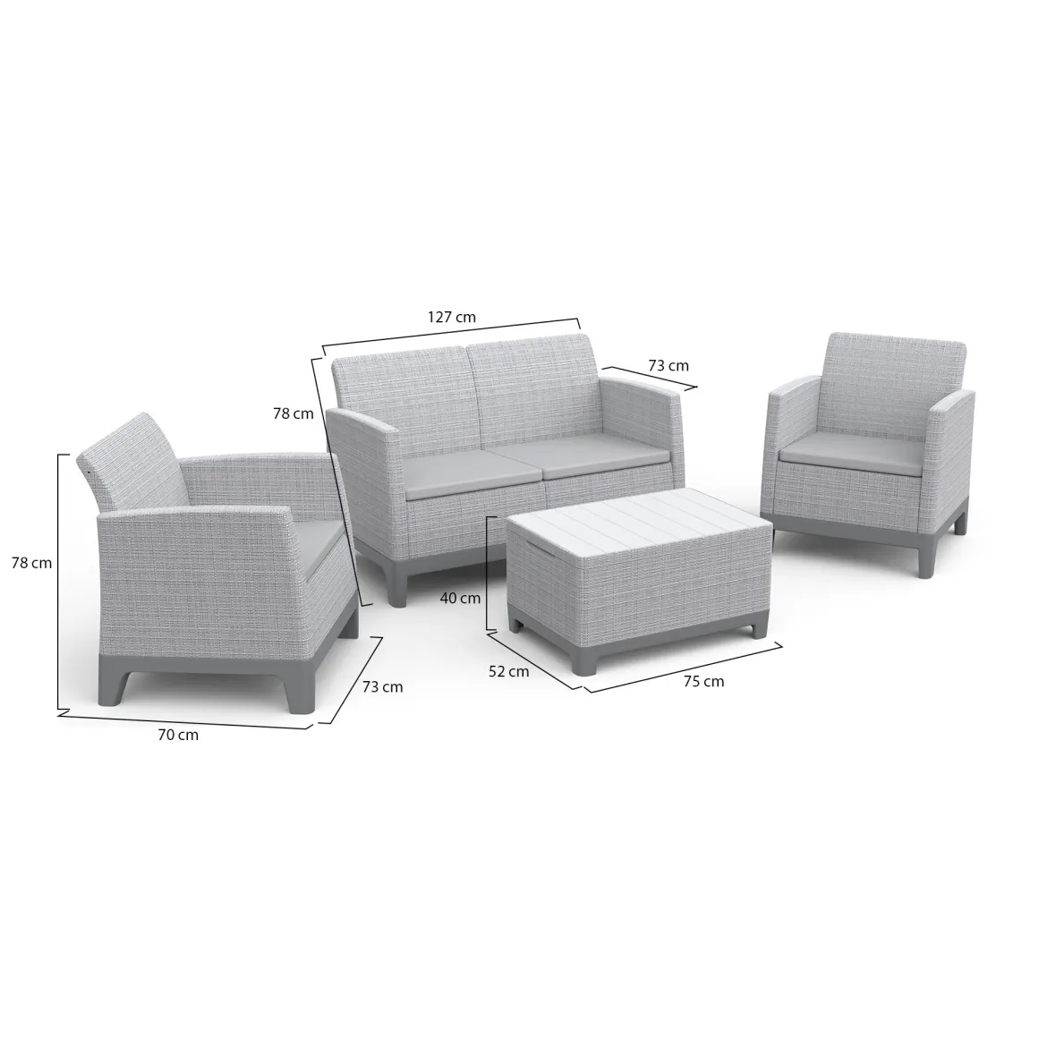 Set Salotto da Esterno Grigio Chiaro 4 Posti un Tavolino, Resistenti ai Raggi uv - Grafton